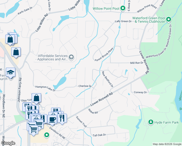 map of restaurants, bars, coffee shops, grocery stores, and more near 783 Bedford Oaks Drive in Marietta