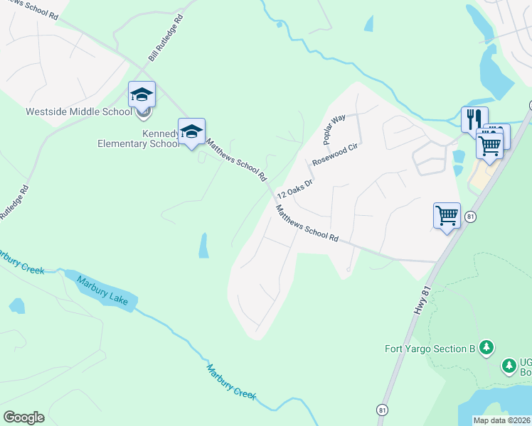 map of restaurants, bars, coffee shops, grocery stores, and more near 201 Deer Walk Drive in Winder