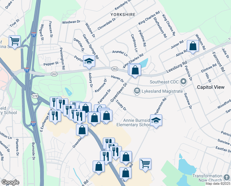 map of restaurants, bars, coffee shops, grocery stores, and more near 1015 Greenlawn Drive in Columbia