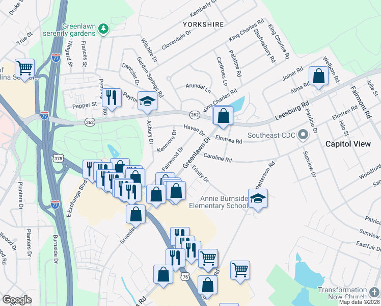 map of restaurants, bars, coffee shops, grocery stores, and more near 1015 Greenlawn Drive in Columbia