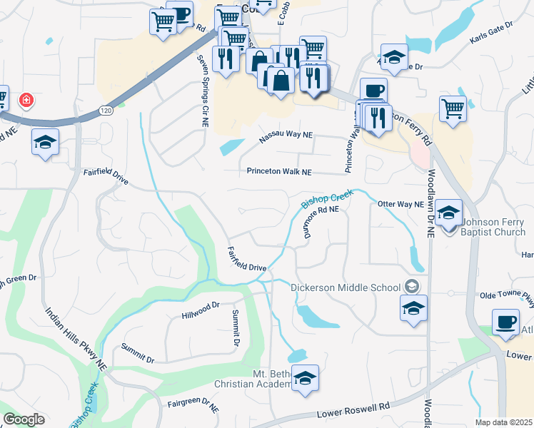 map of restaurants, bars, coffee shops, grocery stores, and more near 4346 Collingham Trce in Marietta