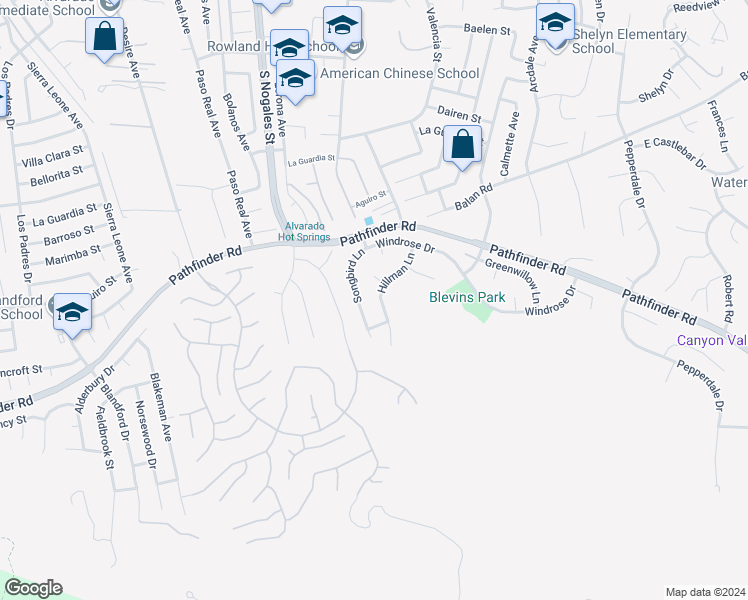 map of restaurants, bars, coffee shops, grocery stores, and more near 2411 Hillman Lane in Rowland Heights
