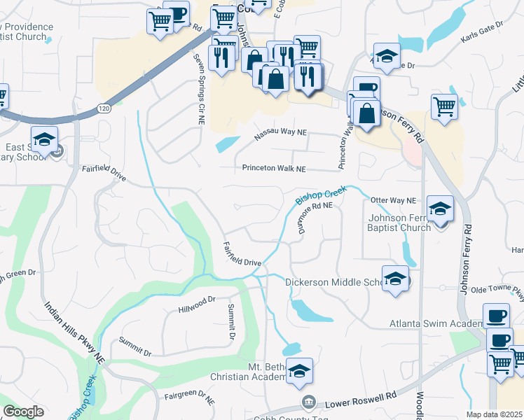 map of restaurants, bars, coffee shops, grocery stores, and more near 4346 Collingham Trce in Marietta