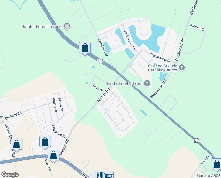map of restaurants, bars, coffee shops, grocery stores, and more near 1930 County Road 673 in Sumter