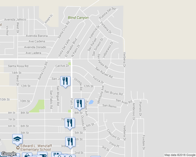 map of restaurants, bars, coffee shops, grocery stores, and more near 66750 Cactus Drive in Desert Hot Springs