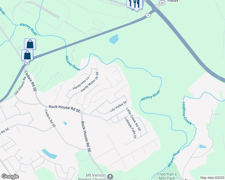 map of restaurants, bars, coffee shops, grocery stores, and more near 1719 Charcoal Ives Road in Lawrenceville