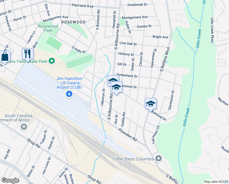 map of restaurants, bars, coffee shops, grocery stores, and more near 1400 South Kilbourne Road in Columbia