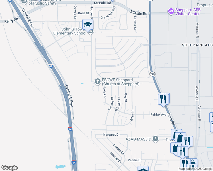 map of restaurants, bars, coffee shops, grocery stores, and more near 4721 Lois Lane in Wichita Falls