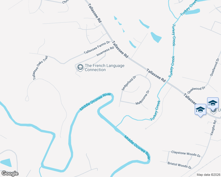 map of restaurants, bars, coffee shops, grocery stores, and more near 154 Sedgefield Drive in Athens