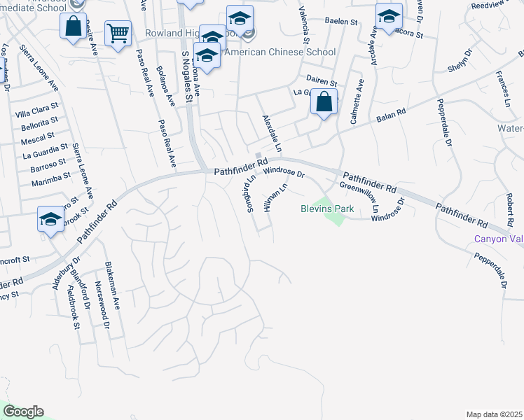 map of restaurants, bars, coffee shops, grocery stores, and more near 2411 Hillman Lane in Rowland Heights