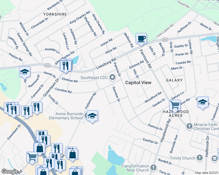 map of restaurants, bars, coffee shops, grocery stores, and more near 1540 Caroline Road in Columbia