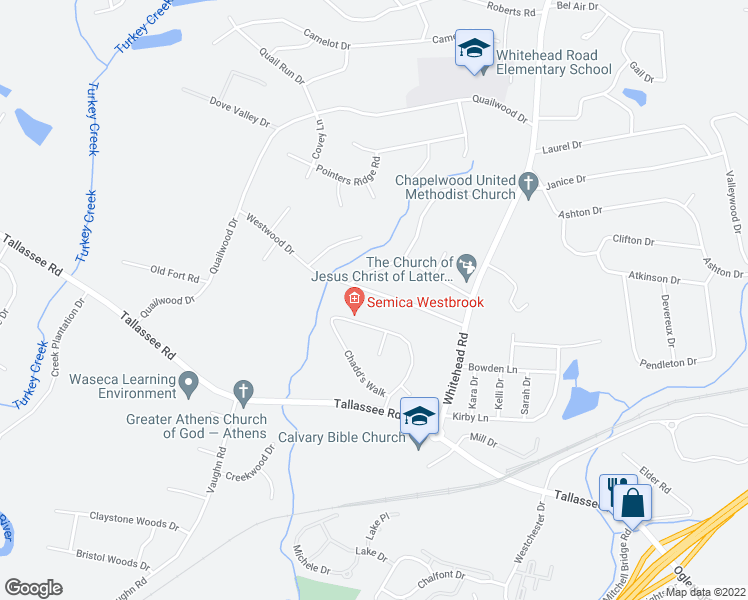 map of restaurants, bars, coffee shops, grocery stores, and more near 193 Westwood Drive in Athens