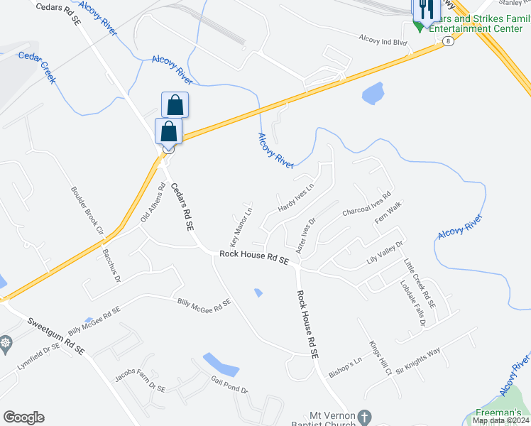 map of restaurants, bars, coffee shops, grocery stores, and more near 483 Hardy Ives Lane in Lawrenceville