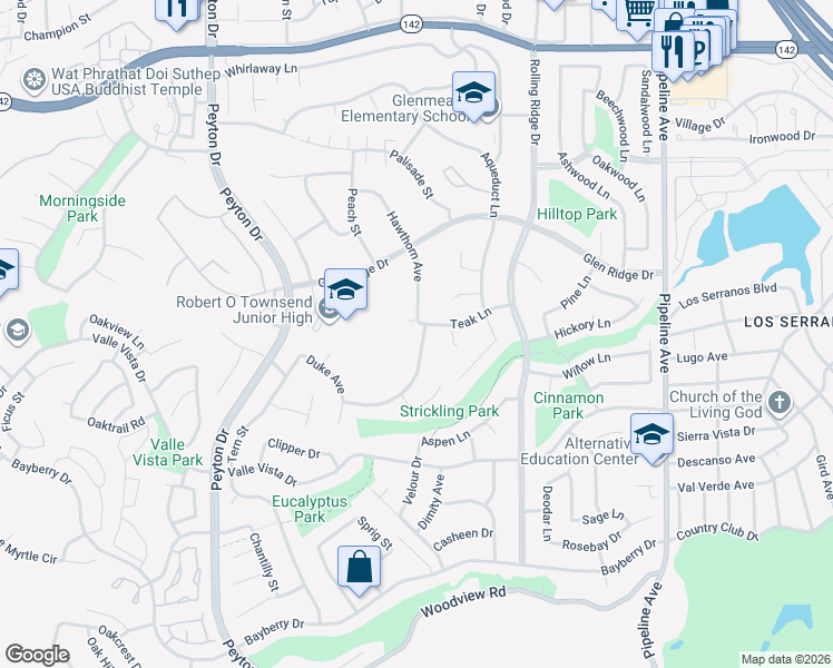 map of restaurants, bars, coffee shops, grocery stores, and more near 3684 Hillsdale Ranch Road in Chino Hills