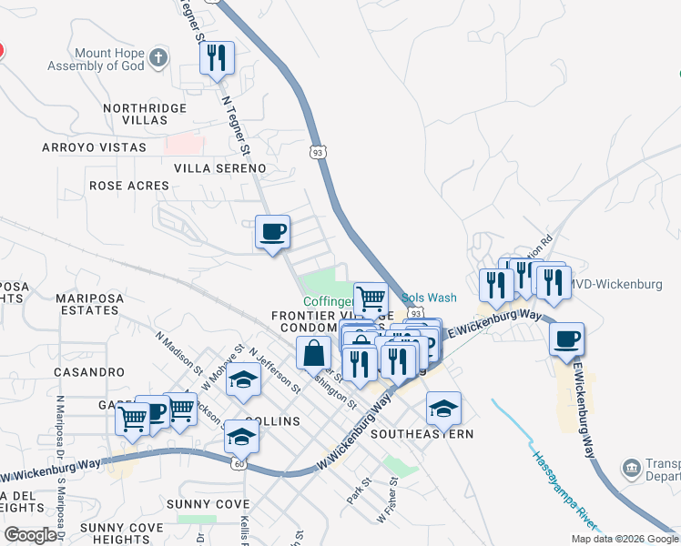 map of restaurants, bars, coffee shops, grocery stores, and more near 680 Chestnut Street in Wickenburg