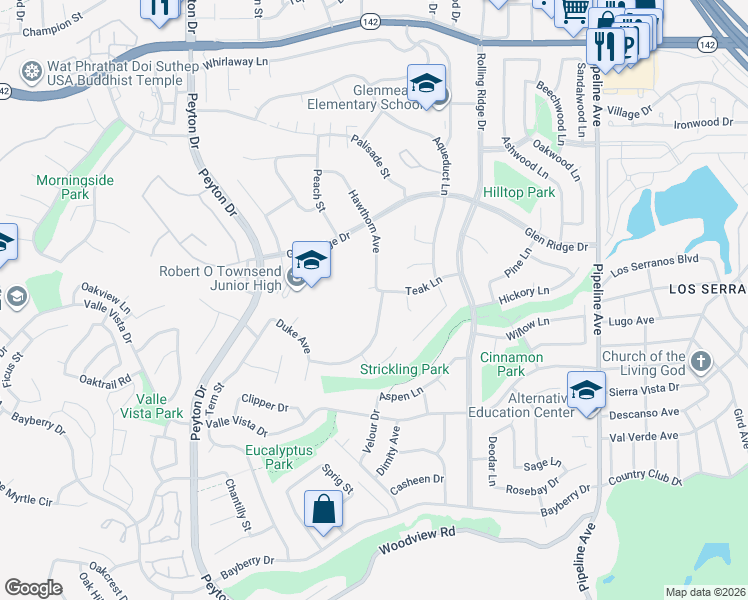 map of restaurants, bars, coffee shops, grocery stores, and more near 3684 Hillsdale Ranch Road in Chino Hills
