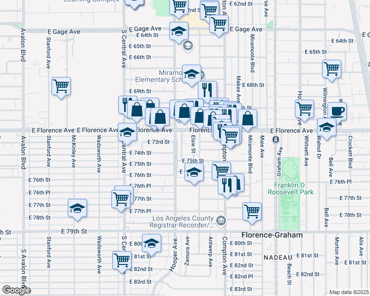 map of restaurants, bars, coffee shops, grocery stores, and more near 7314 Mace Place in Los Angeles