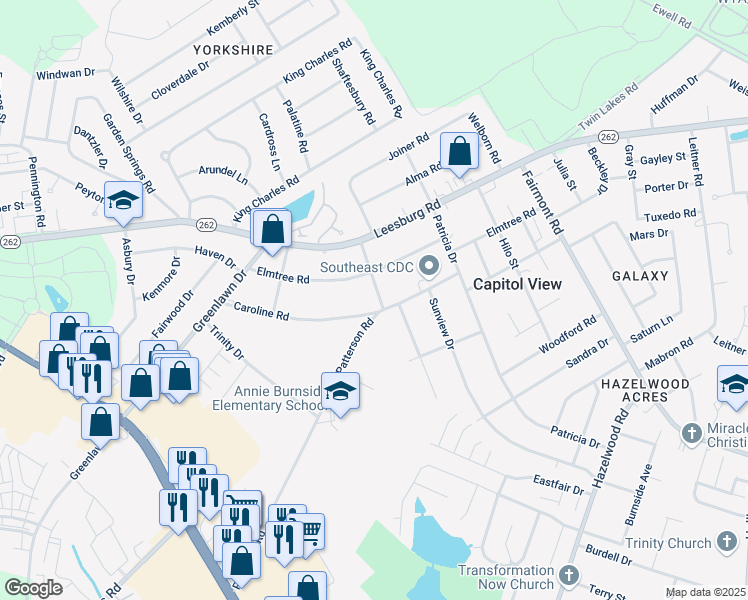 map of restaurants, bars, coffee shops, grocery stores, and more near 7200 Patterson Road in Columbia