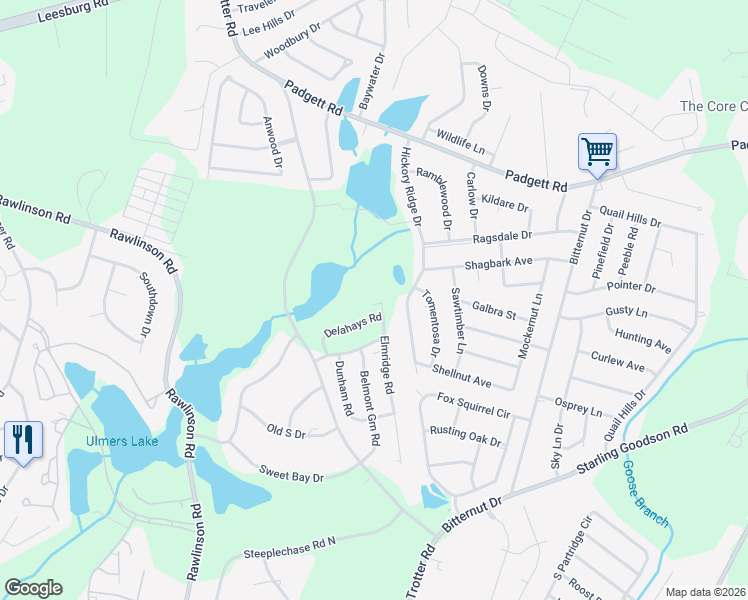 map of restaurants, bars, coffee shops, grocery stores, and more near 412 Hickory Ridge Drive in Columbia