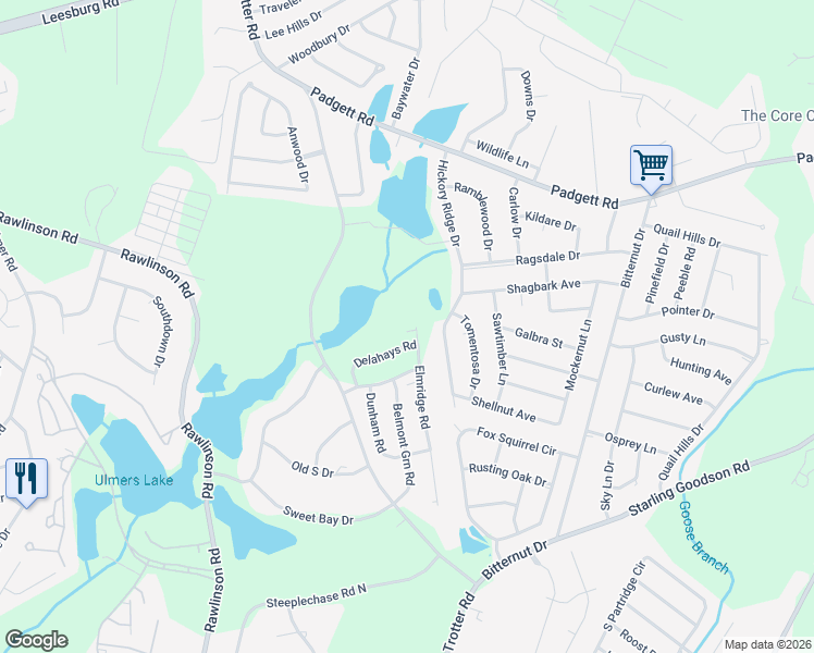 map of restaurants, bars, coffee shops, grocery stores, and more near 412 Hickory Ridge Drive in Columbia