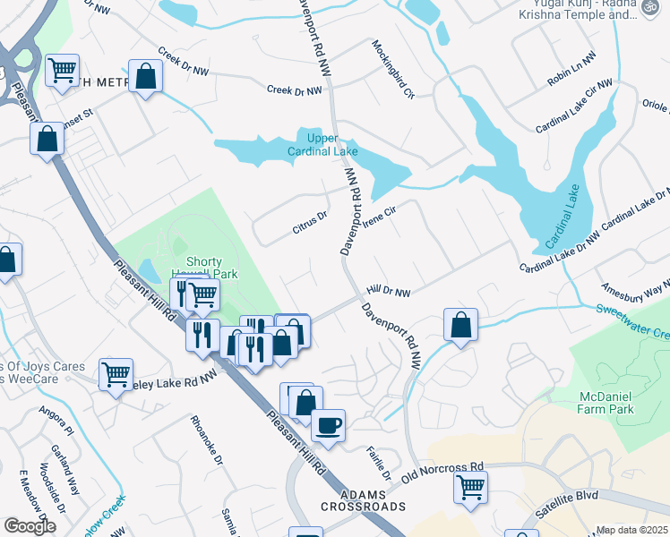 map of restaurants, bars, coffee shops, grocery stores, and more near 2645 Davenport Road Northwest in Duluth