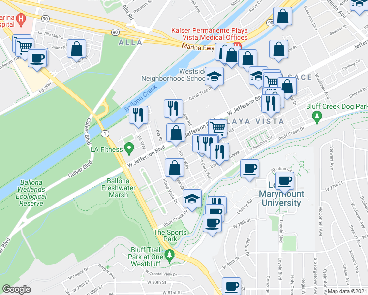 map of restaurants, bars, coffee shops, grocery stores, and more near 13042 Villosa Place in Los Angeles