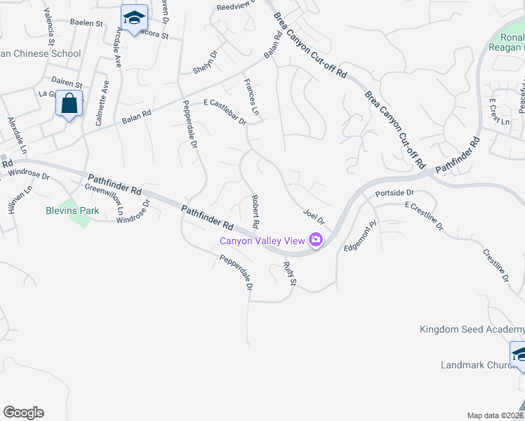 map of restaurants, bars, coffee shops, grocery stores, and more near 2458 Robert Road in Rowland Heights