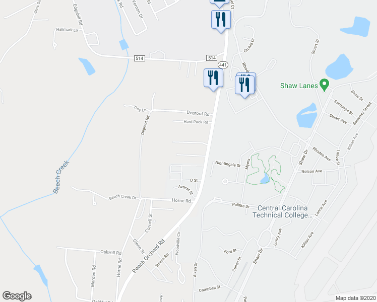 map of restaurants, bars, coffee shops, grocery stores, and more near 1920 Peach Orchard Road in Sumter