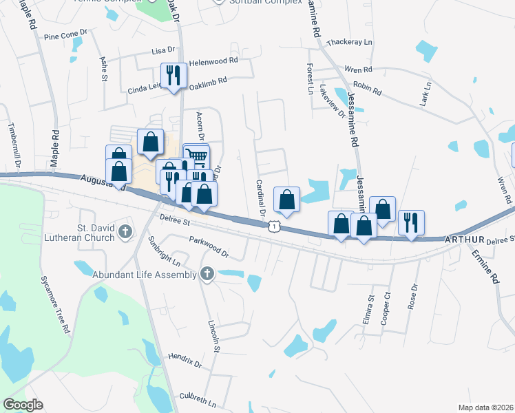 map of restaurants, bars, coffee shops, grocery stores, and more near 112 Cardinal Drive in Lexington