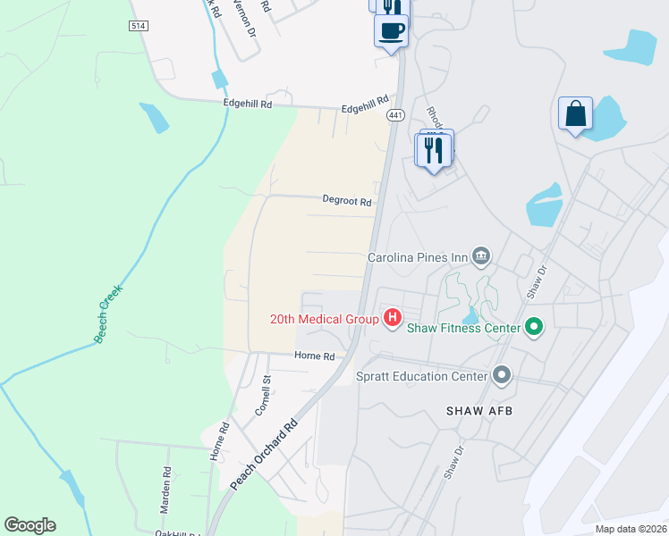 map of restaurants, bars, coffee shops, grocery stores, and more near 1920 Peach Orchard Road in Sumter