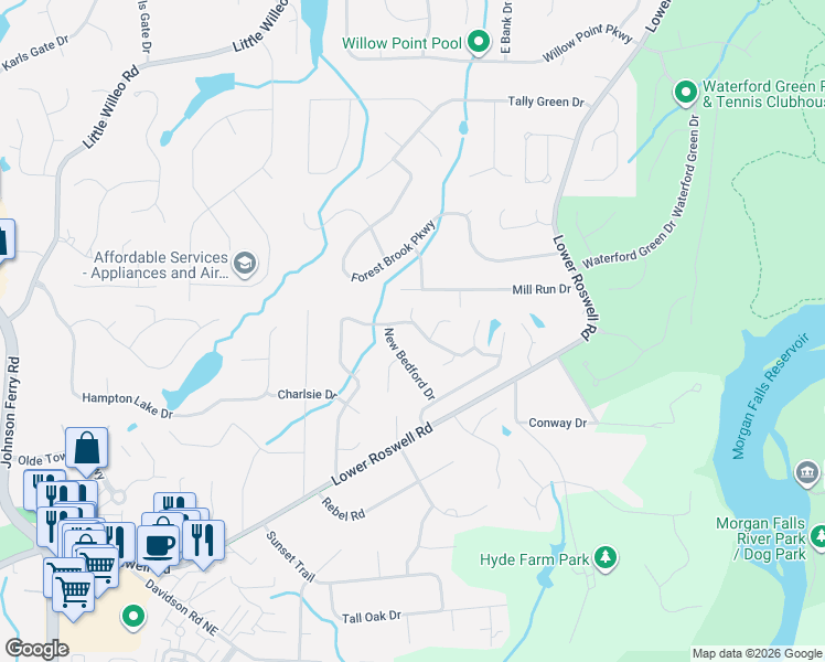 map of restaurants, bars, coffee shops, grocery stores, and more near 796 Bedford Oaks Drive in Marietta