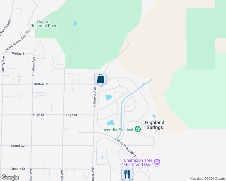map of restaurants, bars, coffee shops, grocery stores, and more near 40847 Cheyenne Trail in Cherry Valley