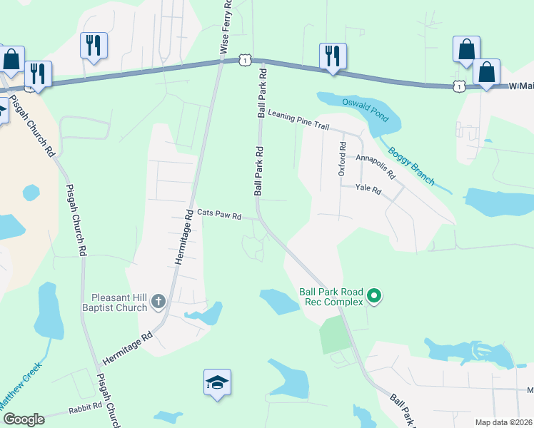 map of restaurants, bars, coffee shops, grocery stores, and more near 189 Ball Park Road in Lexington