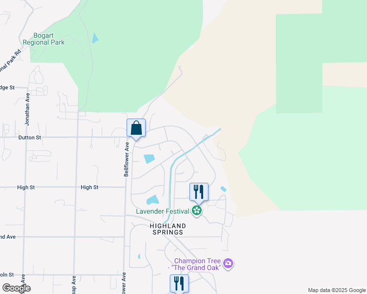 map of restaurants, bars, coffee shops, grocery stores, and more near 41004 Cheyenne Trail in Cherry Valley
