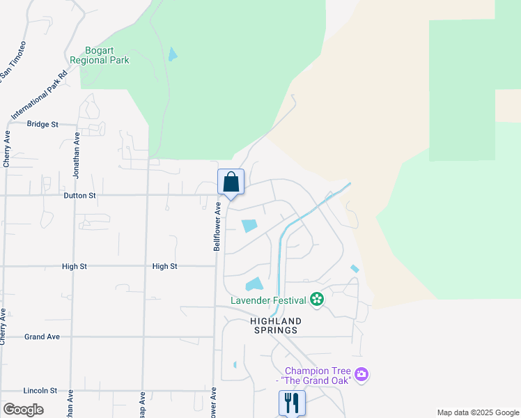 map of restaurants, bars, coffee shops, grocery stores, and more near 40847 Cheyenne Trail in Cherry Valley
