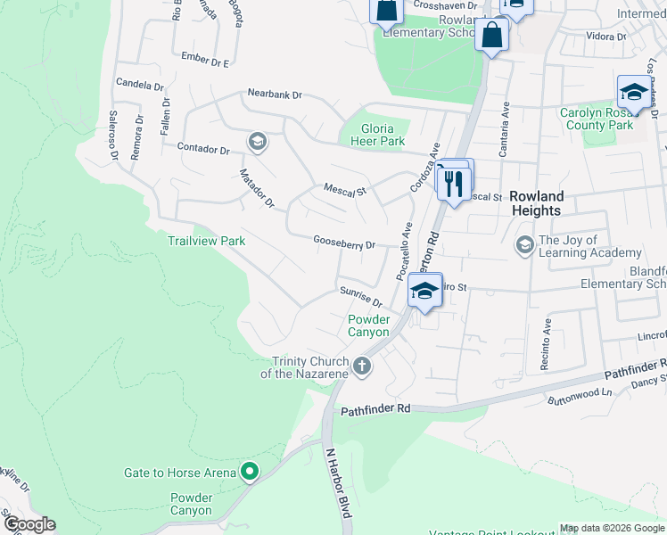 map of restaurants, bars, coffee shops, grocery stores, and more near 2641 Legend Lane in Rowland Heights