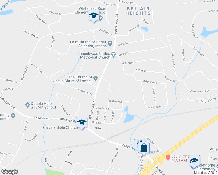 map of restaurants, bars, coffee shops, grocery stores, and more near 705 Whitehead Road in Athens