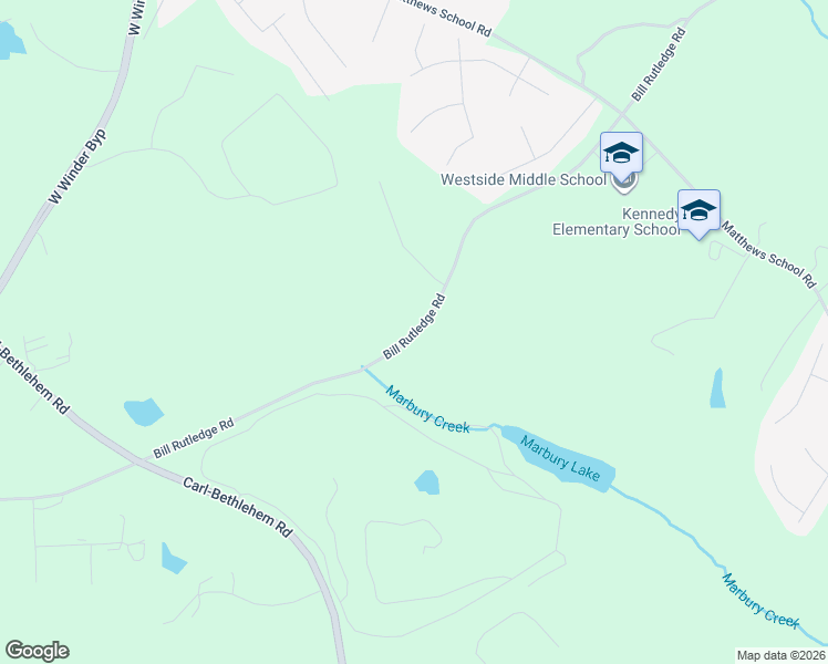 map of restaurants, bars, coffee shops, grocery stores, and more near 613 Bill Rutledge Road in Winder