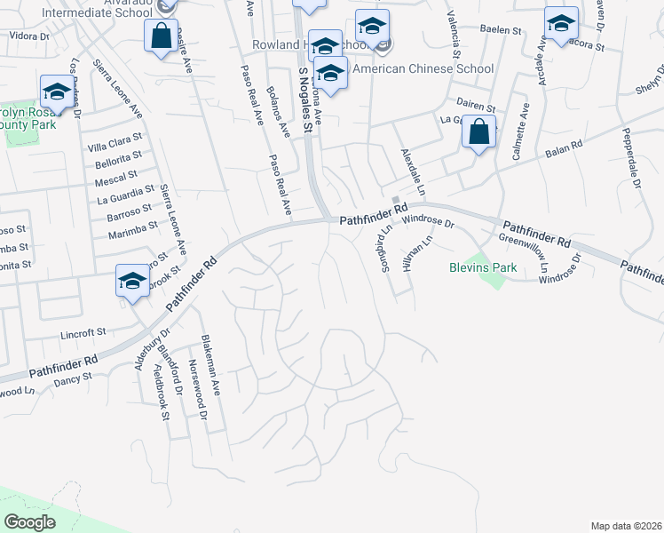 map of restaurants, bars, coffee shops, grocery stores, and more near 2336 Nogales Street in Rowland Heights
