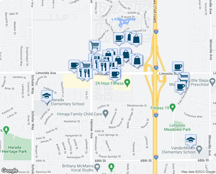 map of restaurants, bars, coffee shops, grocery stores, and more near 6294 Ancora Lane in Eastvale
