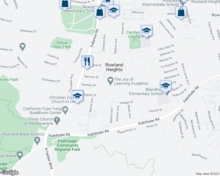 map of restaurants, bars, coffee shops, grocery stores, and more near 2529 Batson Avenue in Rowland Heights