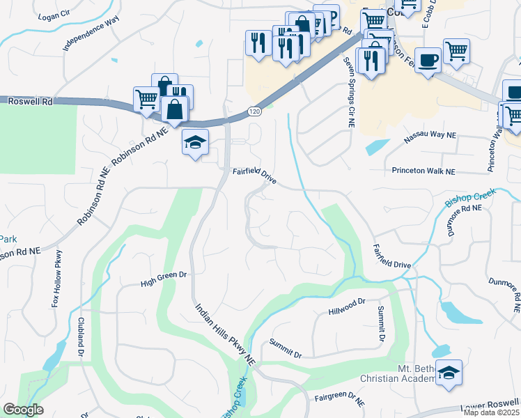 map of restaurants, bars, coffee shops, grocery stores, and more near 3983 Chantilly Place in Marietta