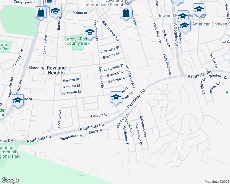 map of restaurants, bars, coffee shops, grocery stores, and more near 18661 Aguiro Street in Rowland Heights