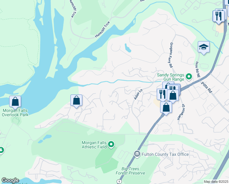 map of restaurants, bars, coffee shops, grocery stores, and more near 3631 Spring Creek Lane in Atlanta