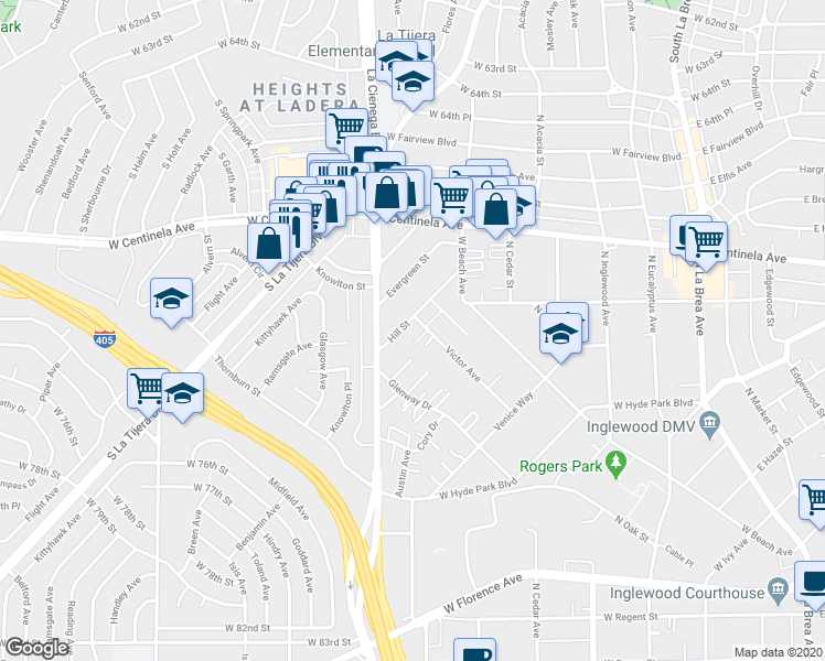 map of restaurants, bars, coffee shops, grocery stores, and more near in Los Angeles