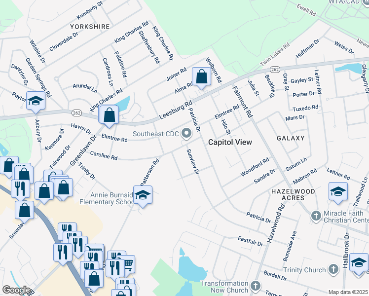 map of restaurants, bars, coffee shops, grocery stores, and more near 1540 Caroline Road in Columbia