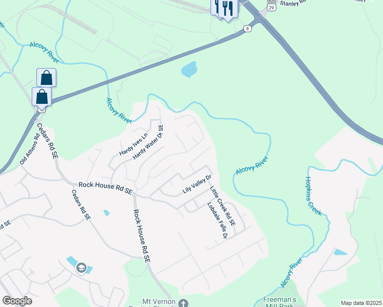 map of restaurants, bars, coffee shops, grocery stores, and more near 1749 Charcoal Ives Road in Lawrenceville