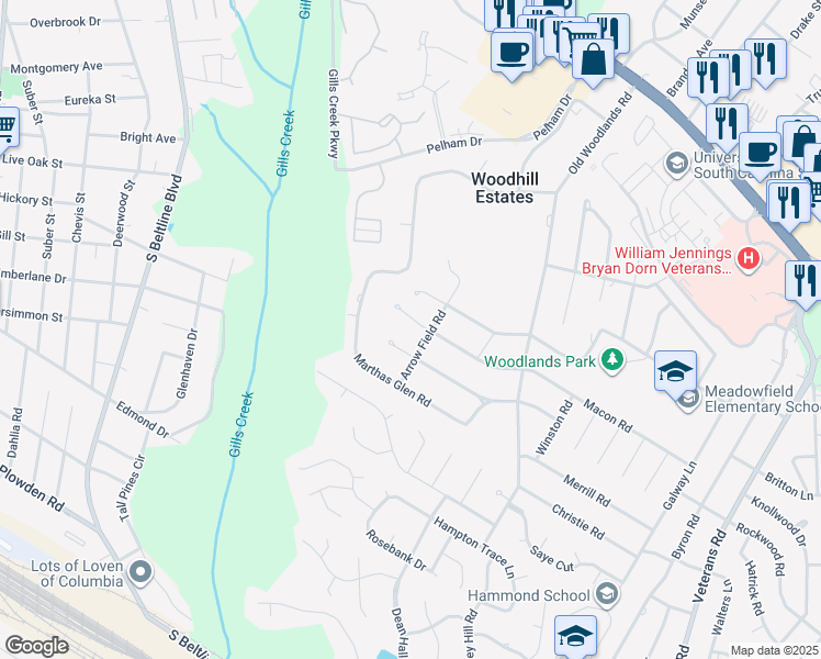 map of restaurants, bars, coffee shops, grocery stores, and more near 6012 Rutledge Hill Rd in Columbia
