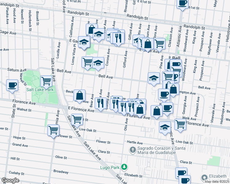 map of restaurants, bars, coffee shops, grocery stores, and more near 4022 Brompton Ave in Bell