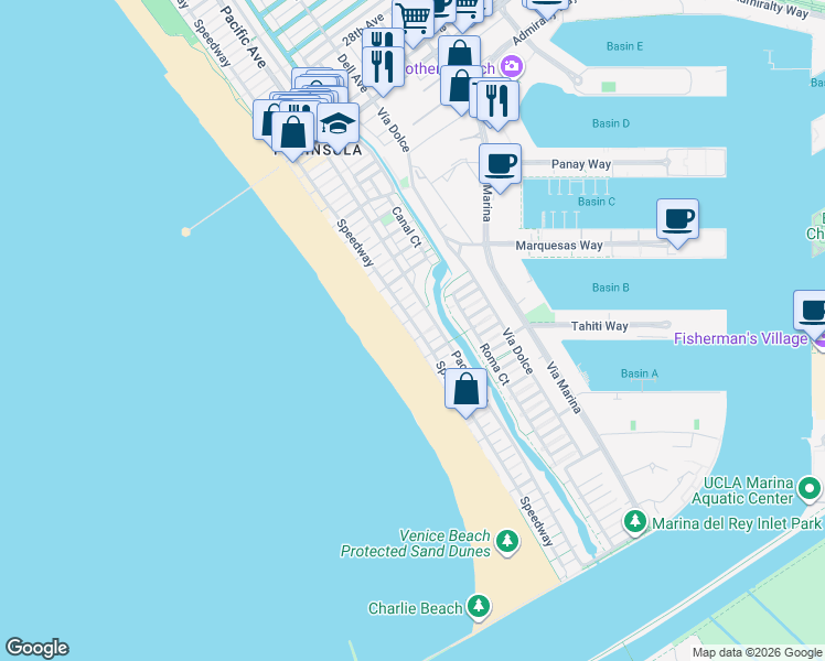 map of restaurants, bars, coffee shops, grocery stores, and more near 4 Jib Street in Los Angeles